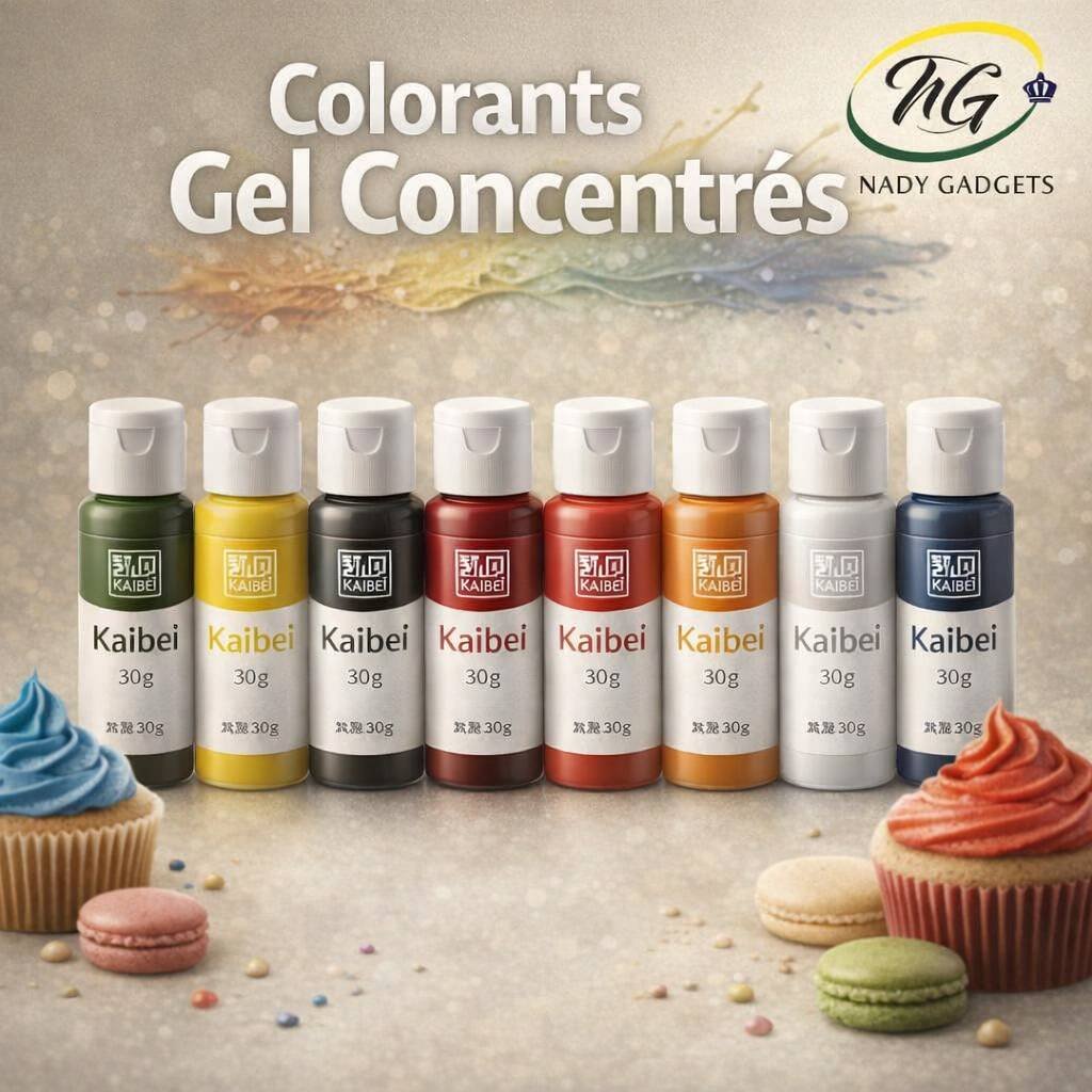 Assortiment de colorants alimentaires en gel concentré de la marque Kaibei pour la pâtisserie.