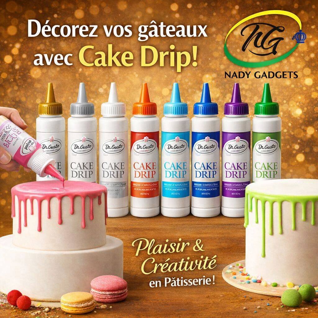 Glaçage Cake Drip Dr. Gusto en plusieurs couleurs pour la décoration de gâteaux.